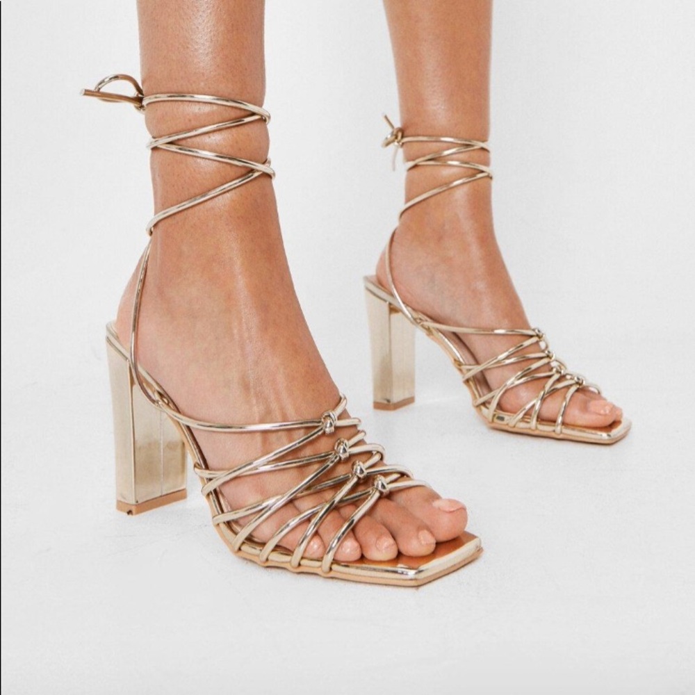 Nasty Gal NEW Gold Tie Heels / Heeled Sandals